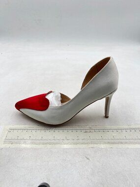 White/Red Women Basic Slip On D'Orsay Pumps High Heels Pointed Toe Office Shoes